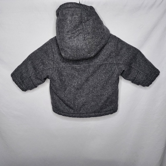 Baby Boy Infant Childrens Place Gray Wool Blend Zip Button Pea Coat Hooded 6-9M - Picture 4 of 6